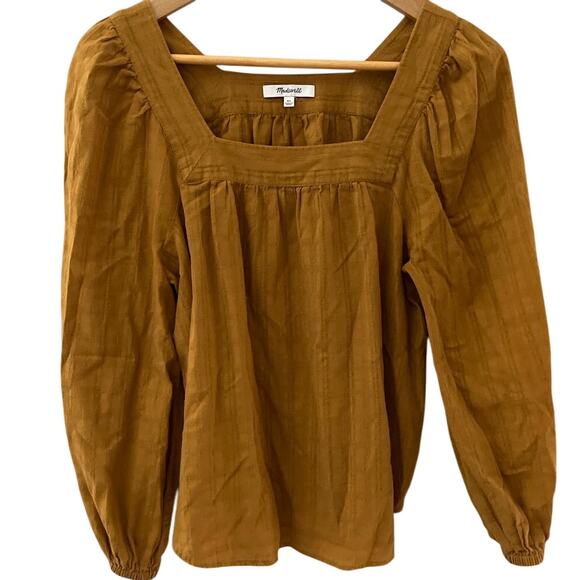 Madewell Square-Neck Bubble-Sleeve Textured Top in Antique Gold Size XS - Picture 3 of 9